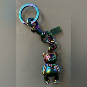 Coach Hologram Teddybear Keychain Charm Purse Oil Slick Metal